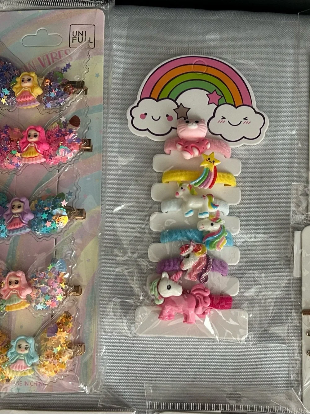 Kids Rainbow Unicorn & Mermaid Hair Clips, ties, barrettes and jewelry.